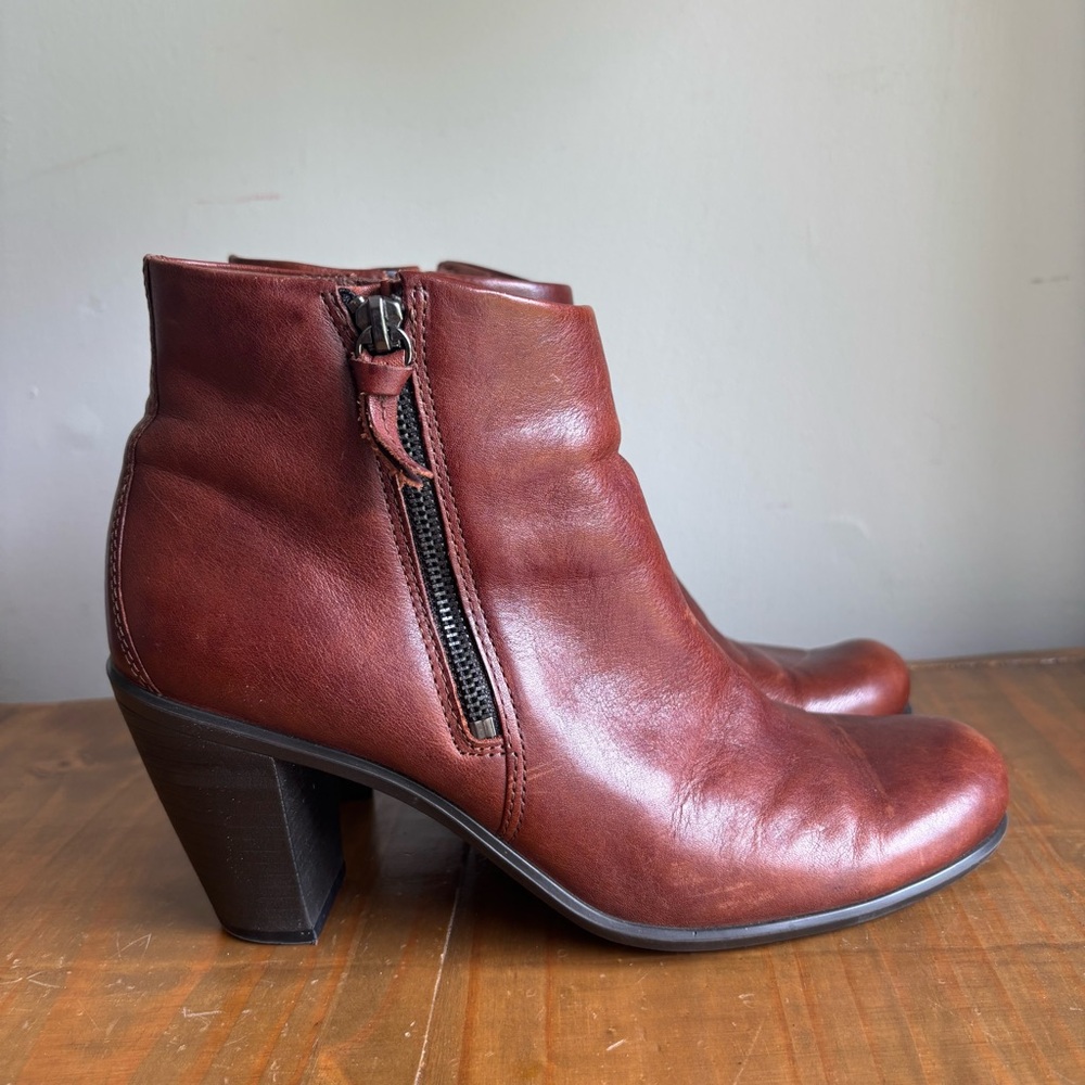 Ecco Touch 75 Ankle Booties Zip Up-Brown Leather-Women’s 40/ Sz 9-9.5-Heels